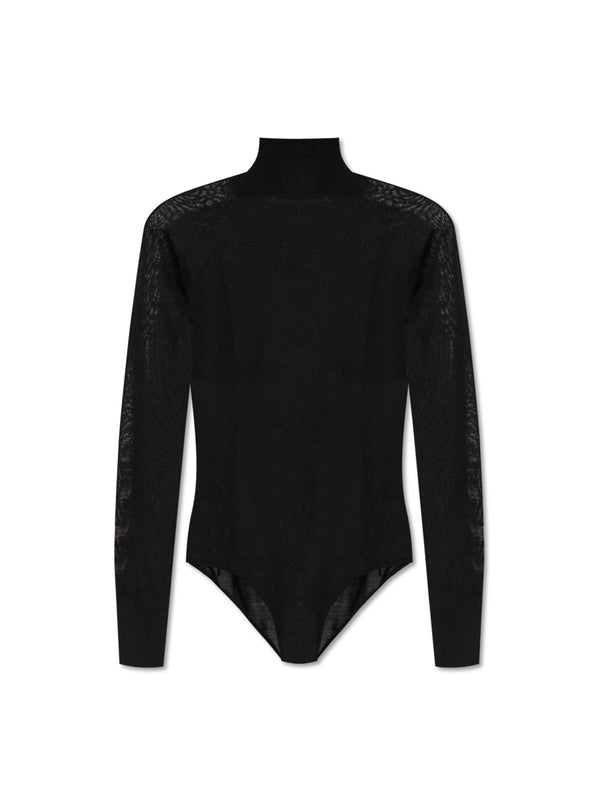 Semi-Sheer Wool Knit Bodysuit