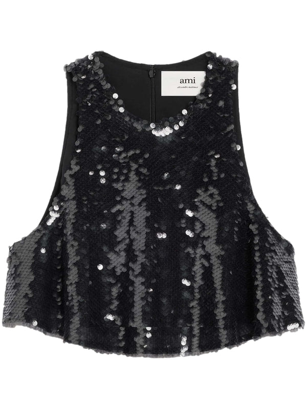 Sequin Detail Silk Sleeveless Top