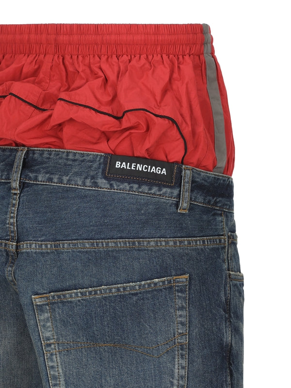 Track Pants Layered Denim Pants