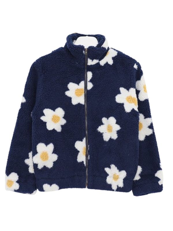 Flower Detail High Neck Fleece Jacket