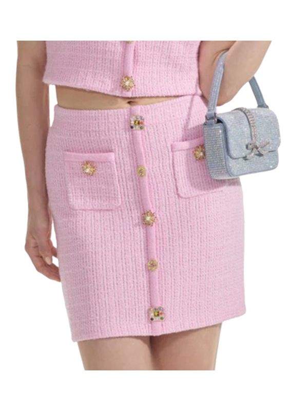 self-portrait - Pink Knit Mini Skirt - Jente
