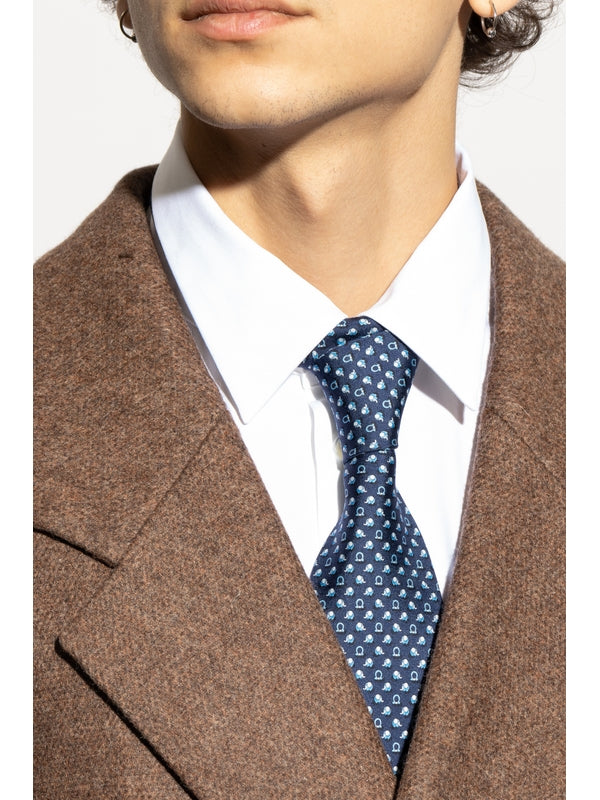 Gancini Pattern Silk Tie