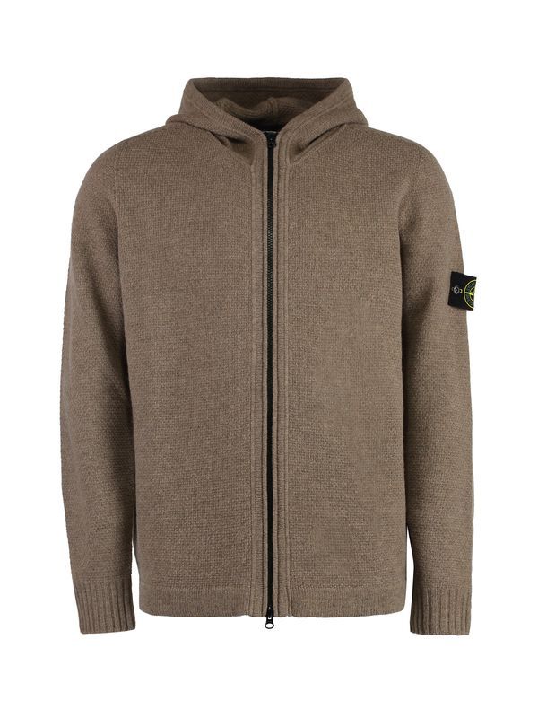 Wappen Patch Wool Knit Hoodie Zip-Up