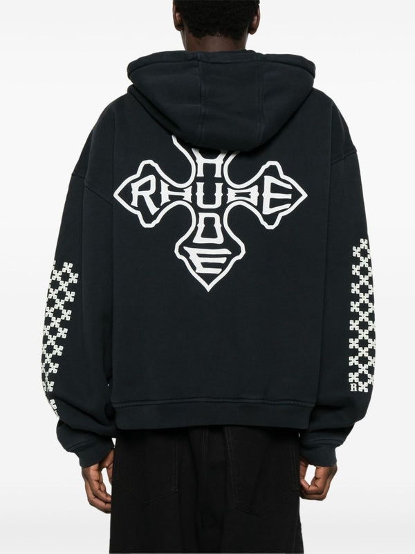 Graphic Embroidered Cotton Hoodie Zip-Up