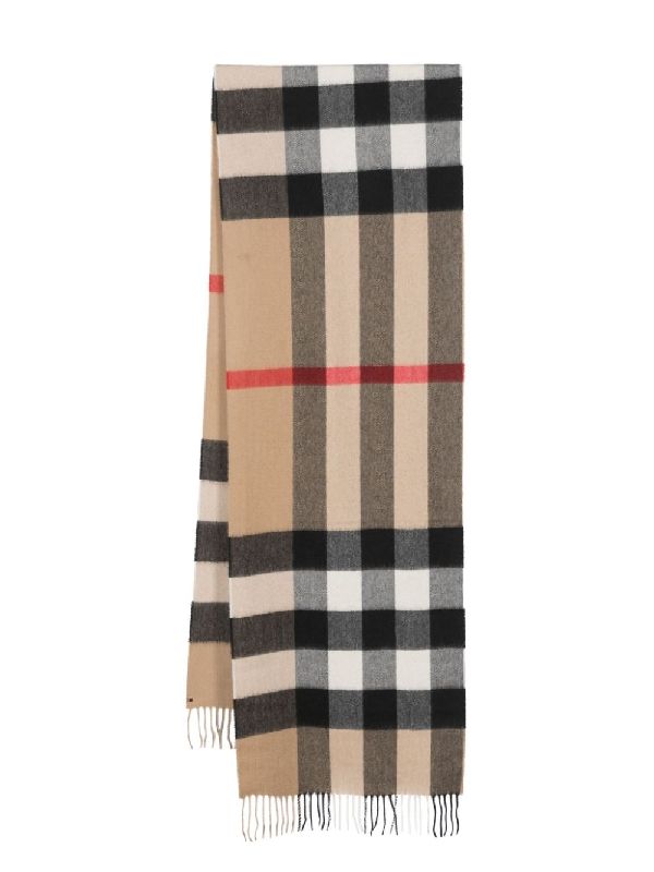 Check Cashmere Fringe Muffler