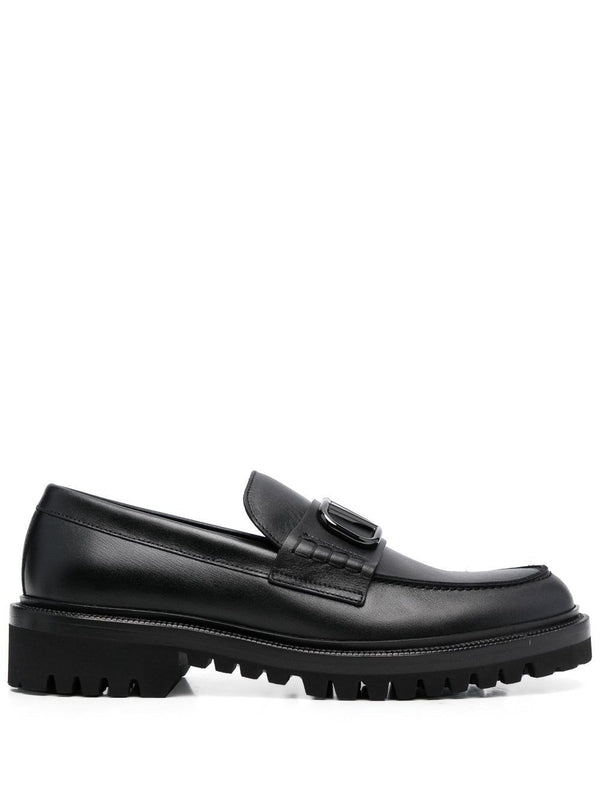 V Logo Leather Loafers