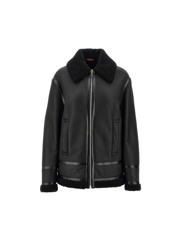 Shearling Collar Leather Mustang
  Jacket