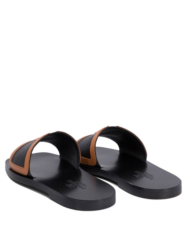 V Logo Leather Slides