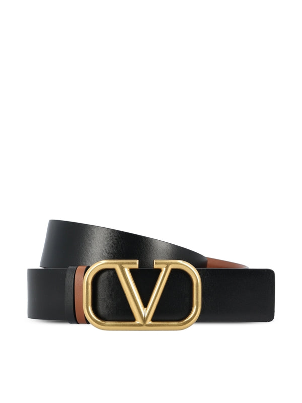 V Logo Reversible Leather Belt