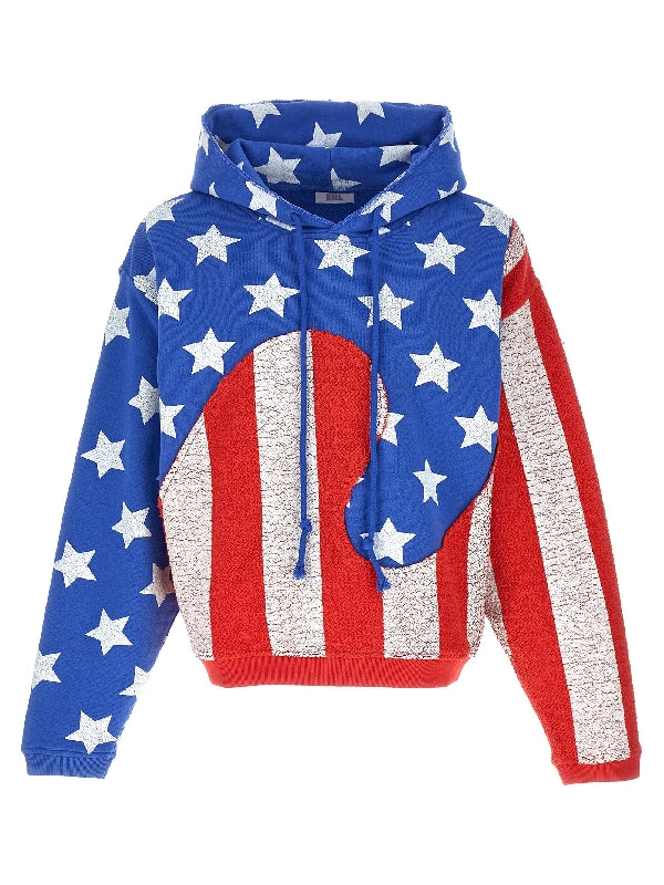 Flag Print Swirl Panel Hoodie