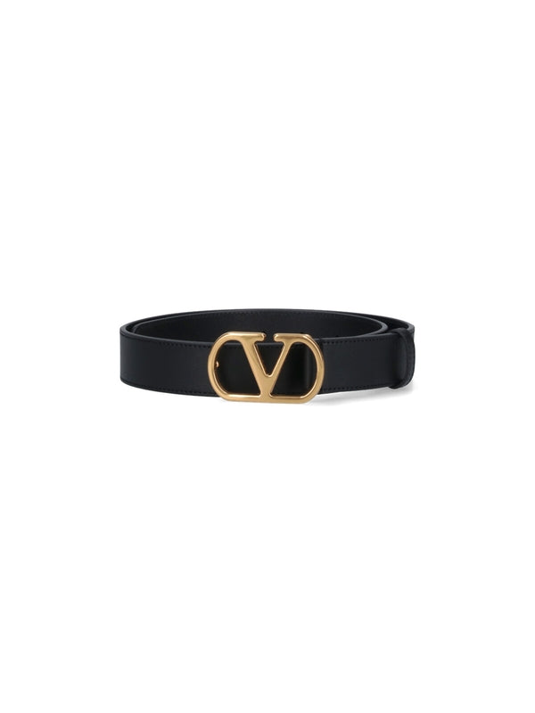 V Logo Leather Belt