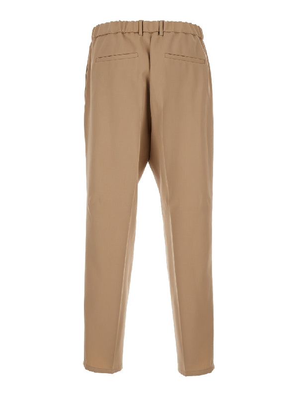 Beige Pants with Elastic Waistband in Wool Man Trousers
