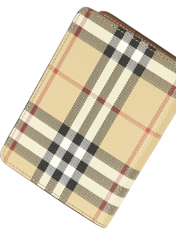 Vintage Check Fabric Leather Cardholder