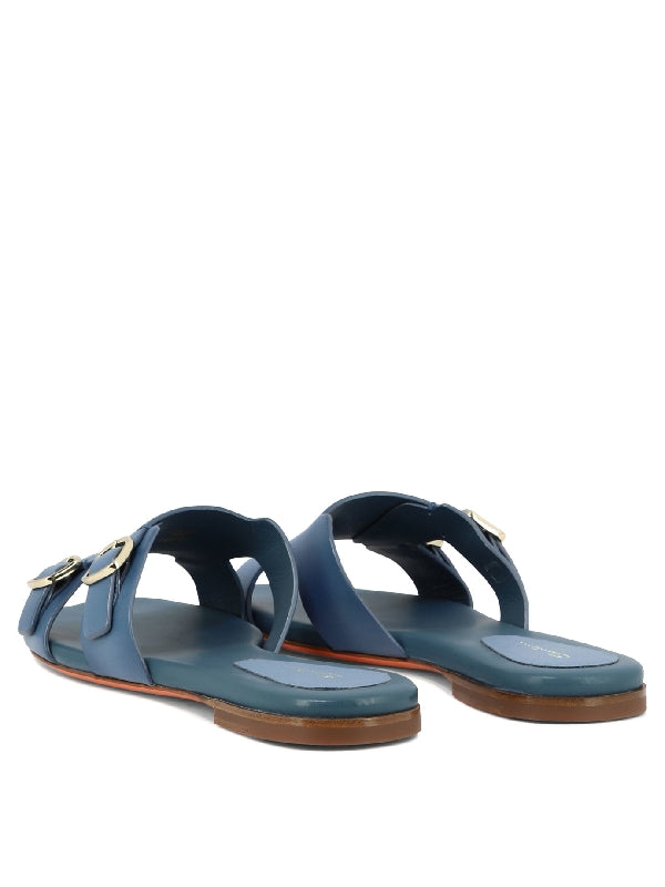 Double Buckle Flat Sandals