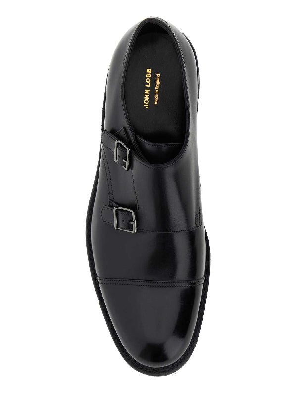 Black Leather Monkstrap Derby Shoes