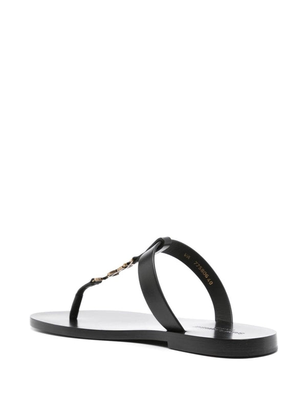 Cassandre Black Leather Flip Flops