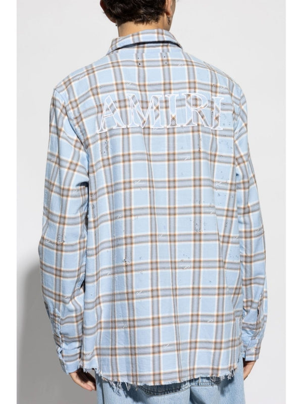 Back Embroidery Logo Check Pattern Shirt