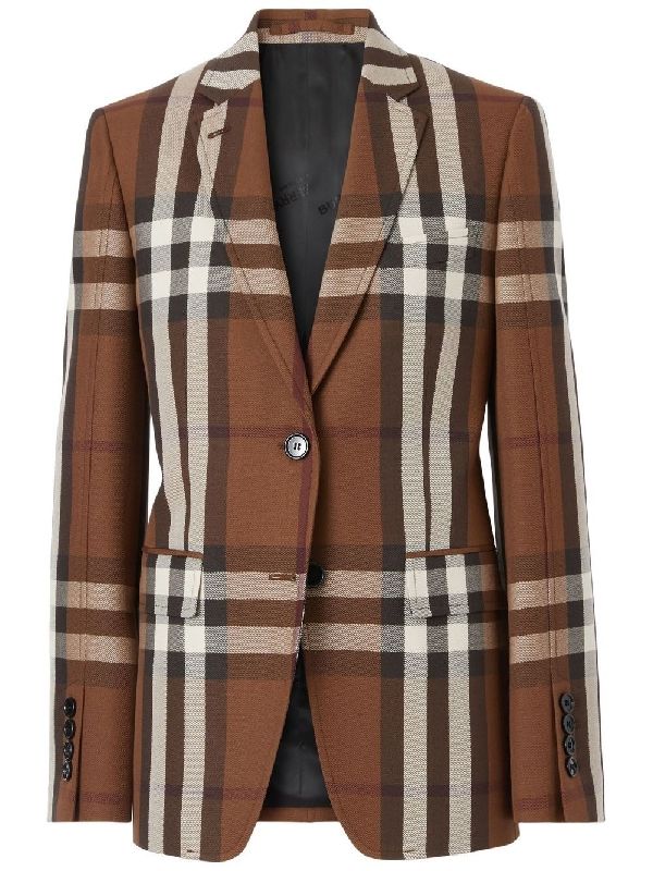 Wool Cotton Check Single Jacket