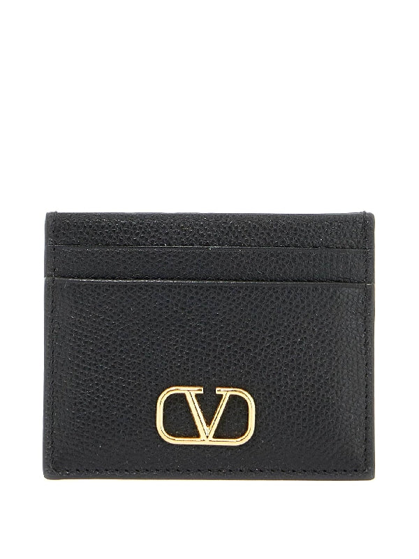 V Logo Leather Card Holder - Jente