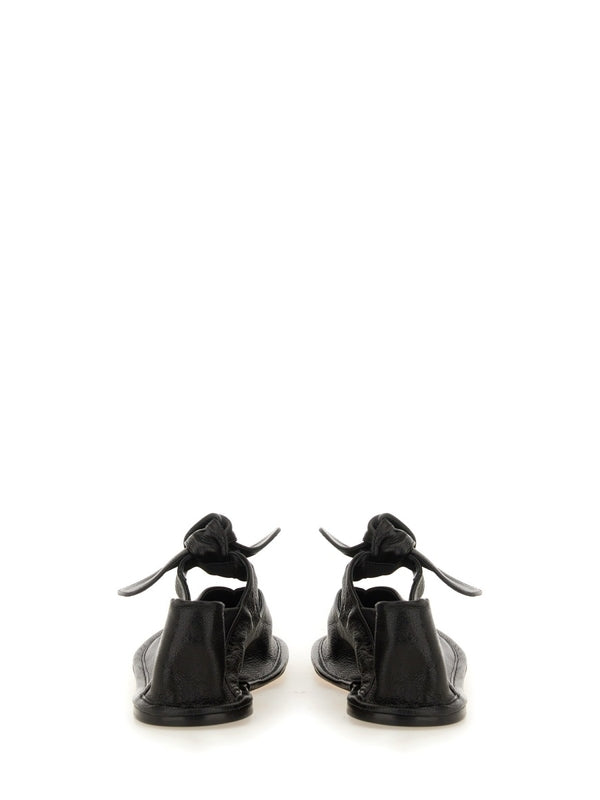 Black Lambskin Bow Flat Shoes