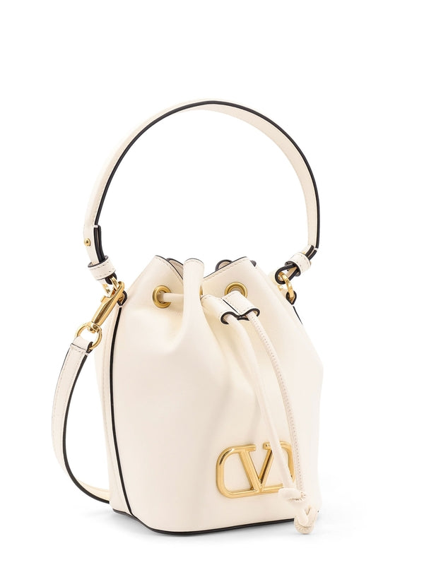 V Logo Leather Bucket Bag