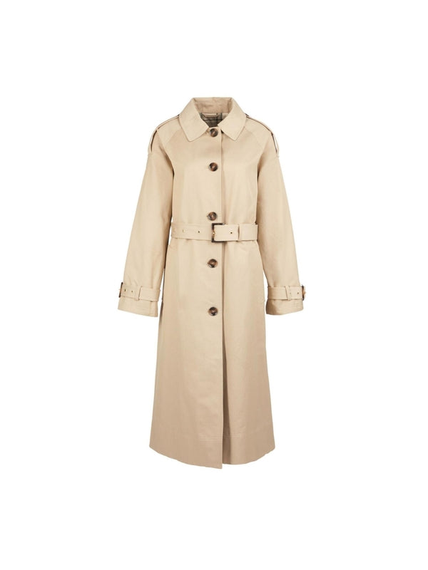 Beige Belted Cotton-Blend Trench Coat