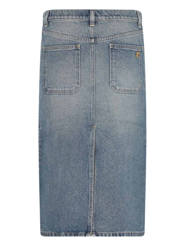 Back Logo Denim Midi Skirt