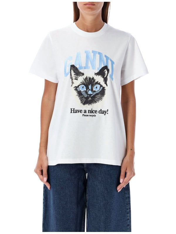 GANNI - Logo Printing Short Sleeve T-Shirt - Jente