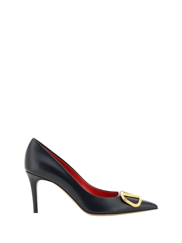 V Logo Leather Pumps Heel