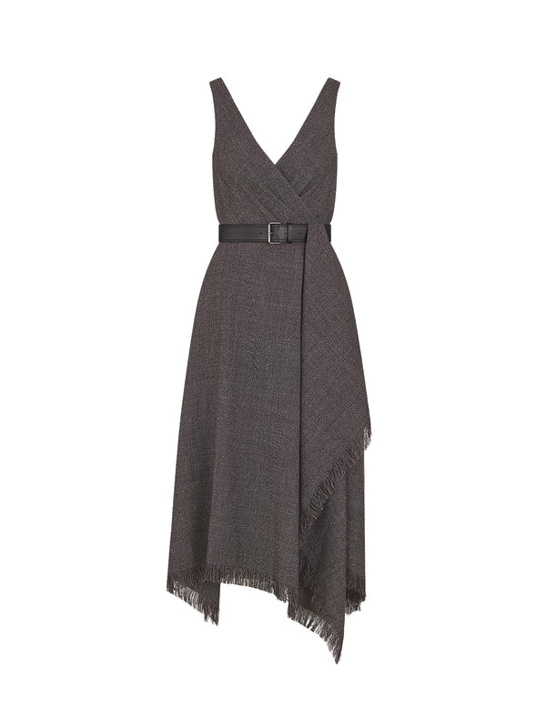 Back Logo Belt Sleeveless Wool Dress