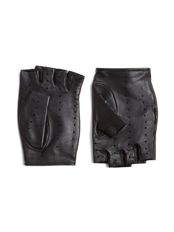 Logo Button Lambskin Fingerless Gloves