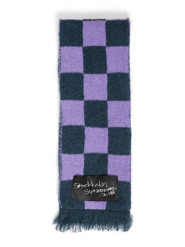 Logo Patch Mohair Blend Check Scarf