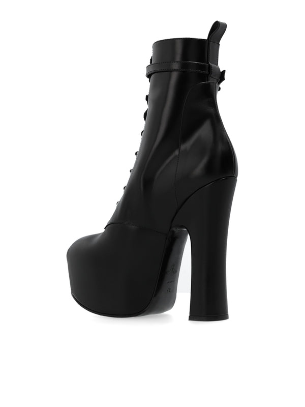 Lace-Up Platform Leather Ankle Boots