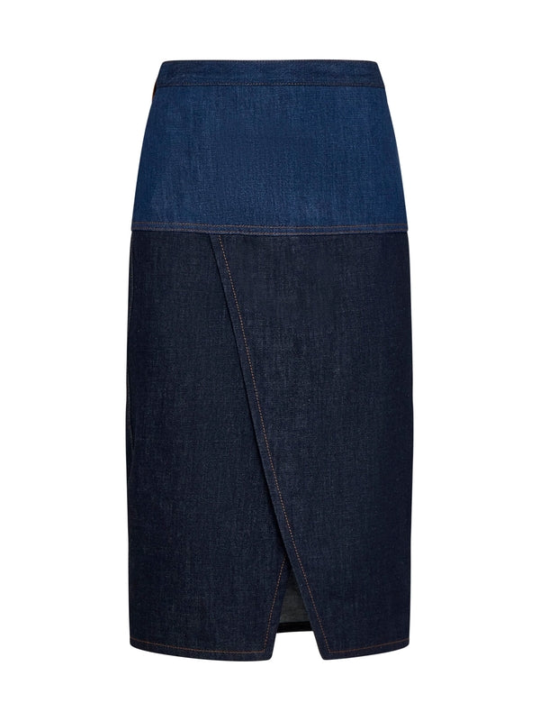 Two-Tone Denim Midi Skirt