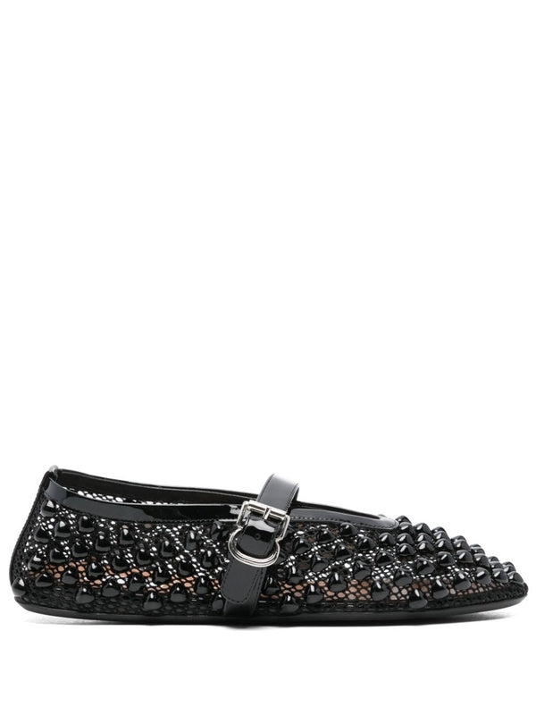 Stud Openwork Leather Flat Shoes