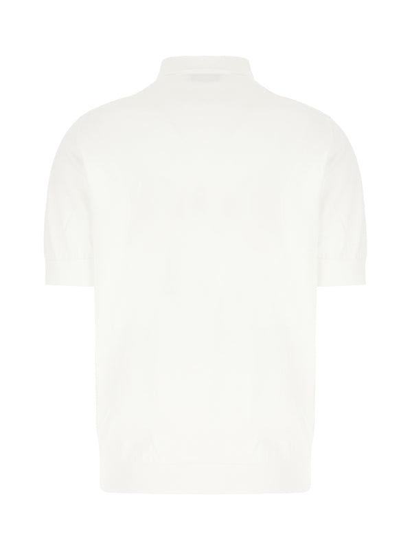 White Knit Cotton Polo Shirt