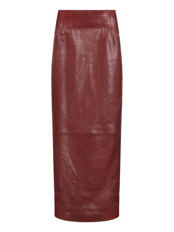 Slit Detail Leather Long Skirt