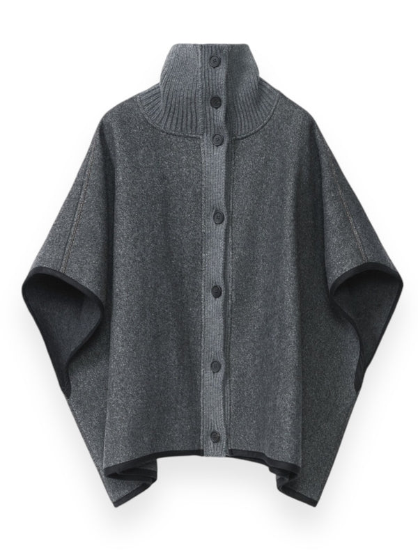 Grey High Neck Button Cape