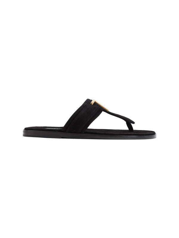 T Logo Calfskin Flip-Flops