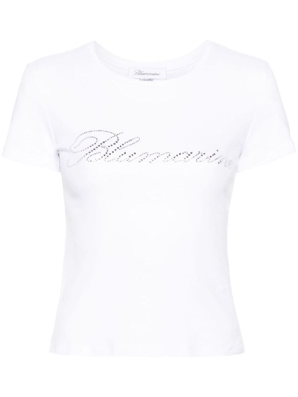 Rhinestone Logo Cotton T-Shirt