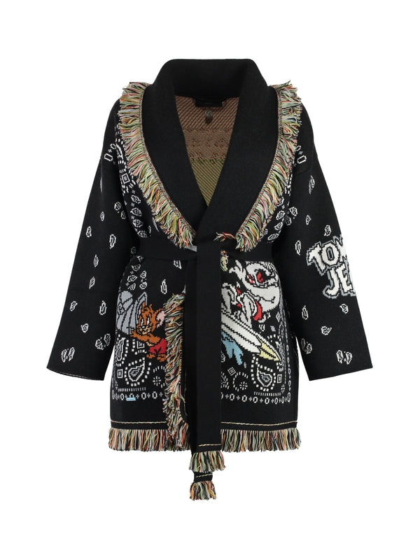 Bandana Jacquard Fringe Wool Cardigan