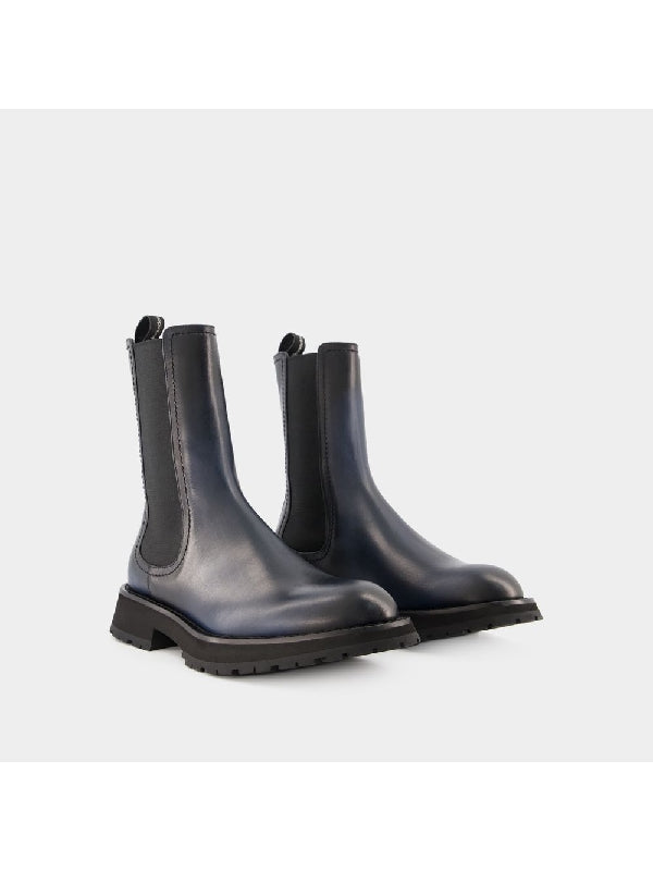 Biker Leather Chelsea Boots