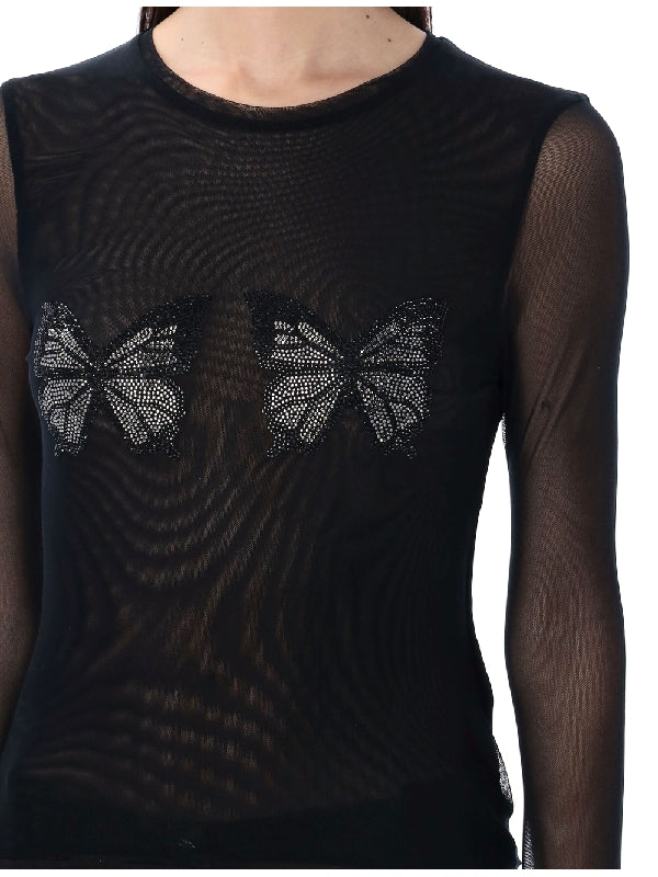 Butterfly Rhinestone Sheer Top