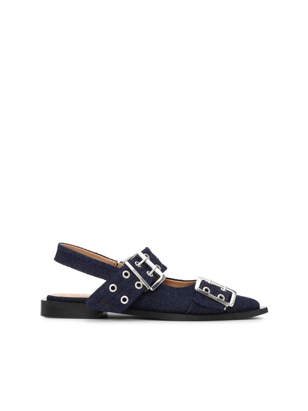 Buckle Denim Flat Shoes