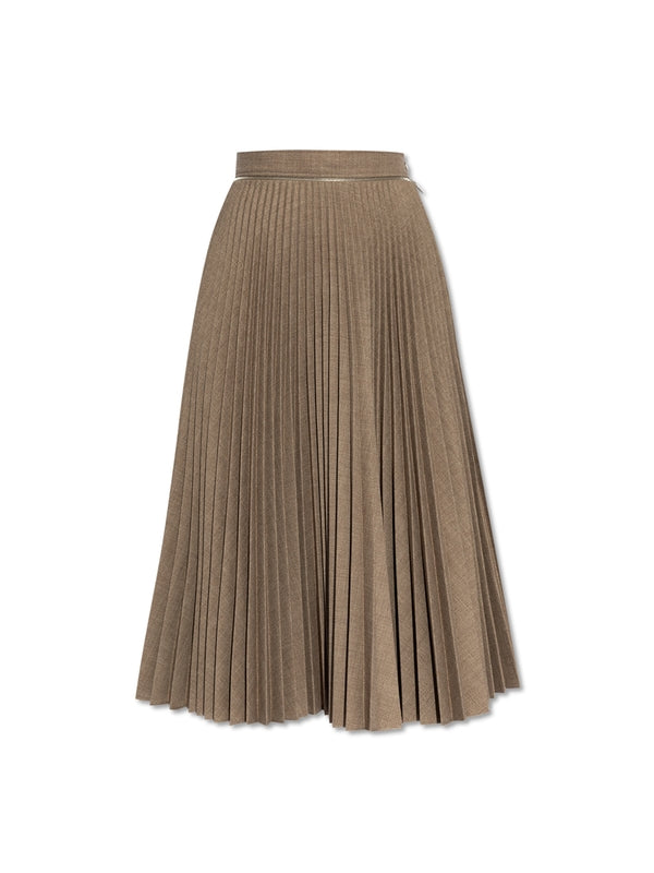 Zipper Detail Pleated Wool Skirt