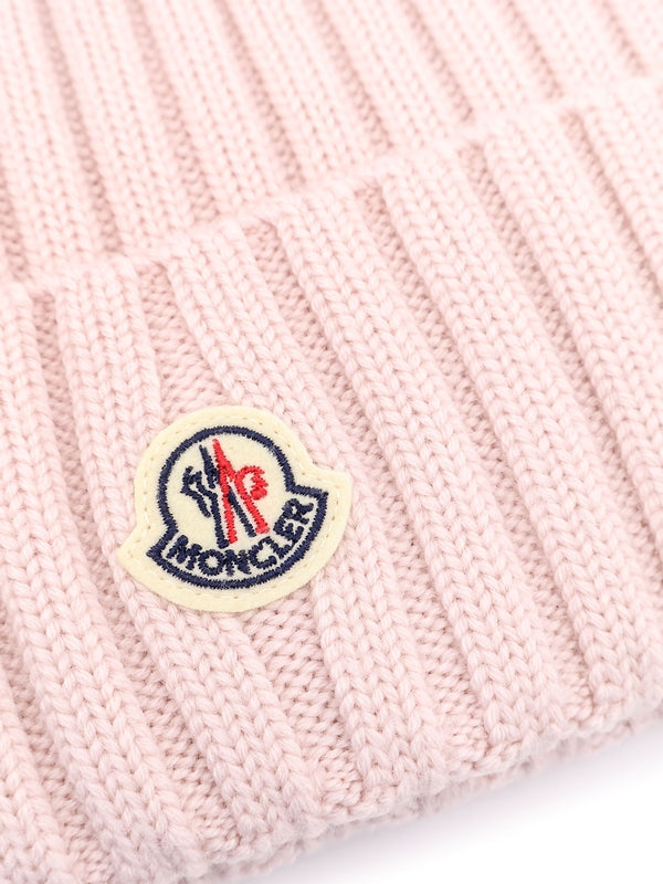 Logo Patch Wool Ribbed Beanie