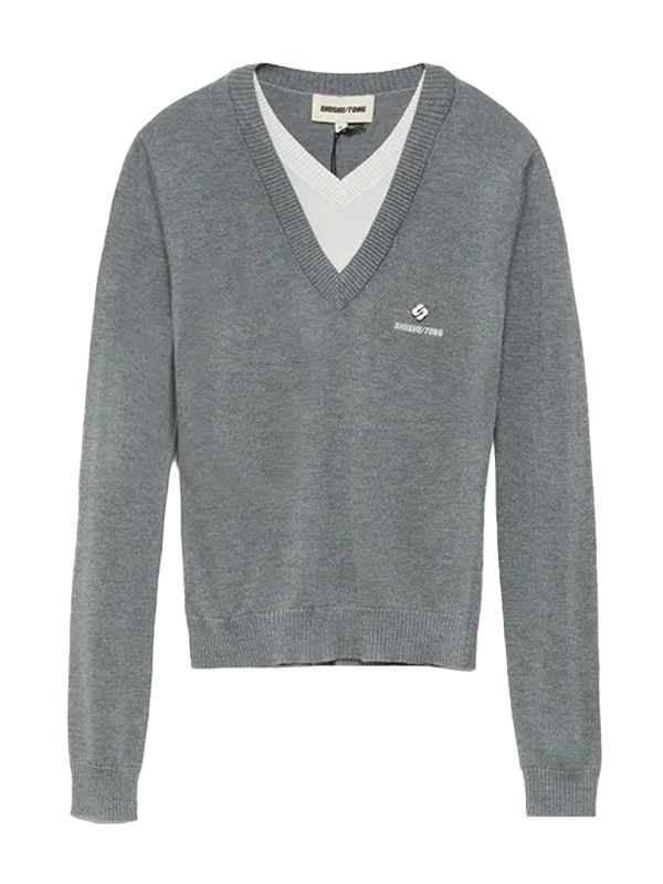 Logo Silk Cashmere V-Neck Top