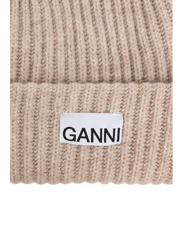 Logo Ribbed Turn-Up Wool Beanie