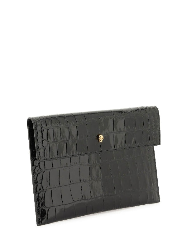 Skull Croc-effect Leather Clutch Bag - Jente