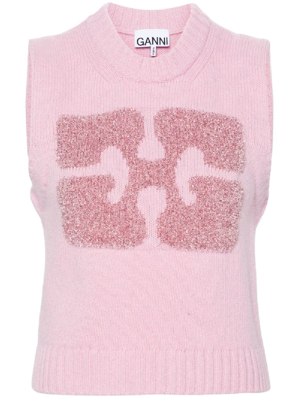GANNI - Butterfly Logo Jacquard Knit
  Vest - Jente